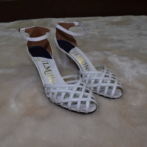 I. Miller Vintage White Leather Cage Pumps Sz 8.5 Ankle Strap Heels Chic - Picture 12 of 14